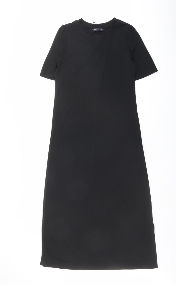 Marks and Spencer Womens Black Polyester A-Line Size 6 Round Neck Pullover