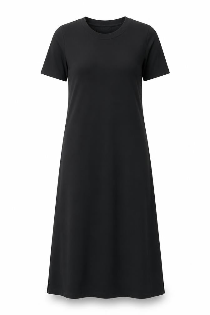 Front view of Marks & Spencer women’s black polyester a-line, size UK 6, round neck pullover