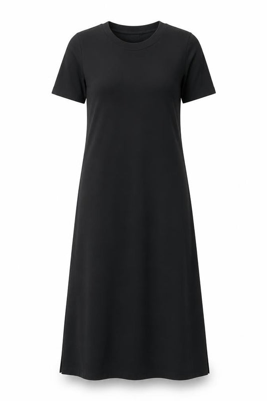 Front view of Marks & Spencer women’s black polyester a-line, size UK 6, round neck pullover