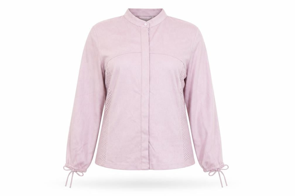 Front view of Next women’s pink polyester basic button-up, size UK 14, mock neck
