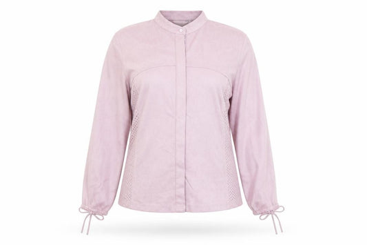 Front view of Next women’s pink polyester basic button-up, size UK 14, mock neck