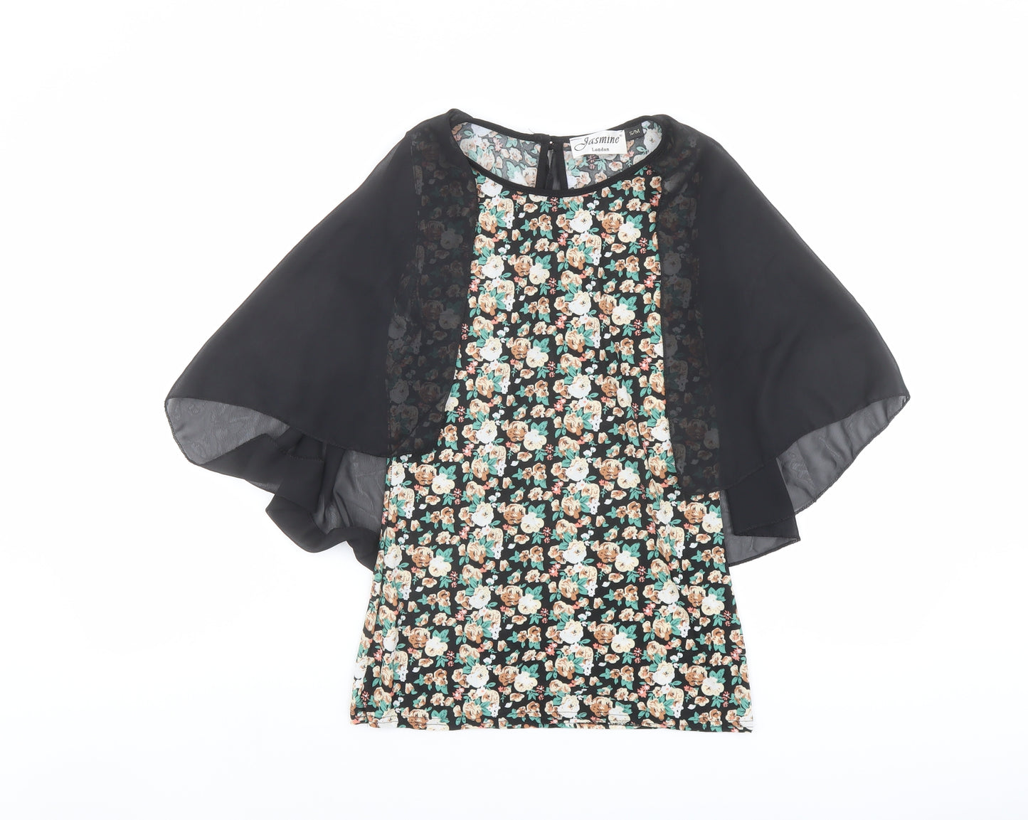 Jasmine Womens Multicoloured Floral Polyester Basic Blouse Size S Boat Neck - Floaty