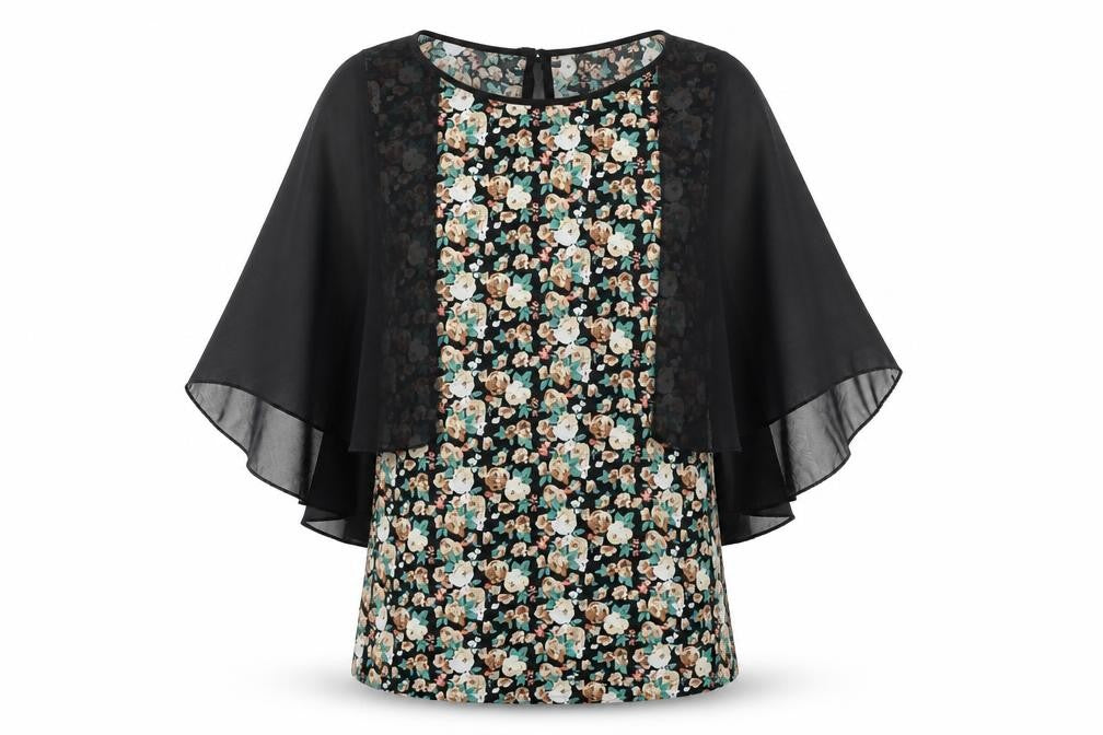 Front view of Jasmine women’s multicoloured floral polyester basic blouse, size S, boat neck - floaty