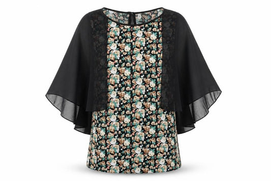 Front view of Jasmine women’s multicoloured floral polyester basic blouse, size S, boat neck - floaty