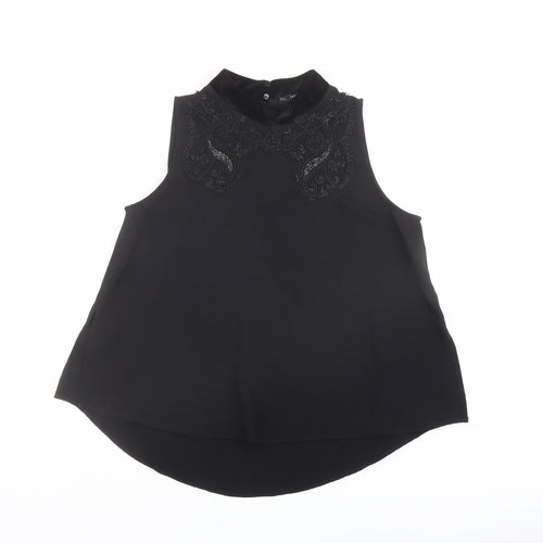 Zara Womens Black Polyester Basic Blouse Size L Mock Neck - Embellished