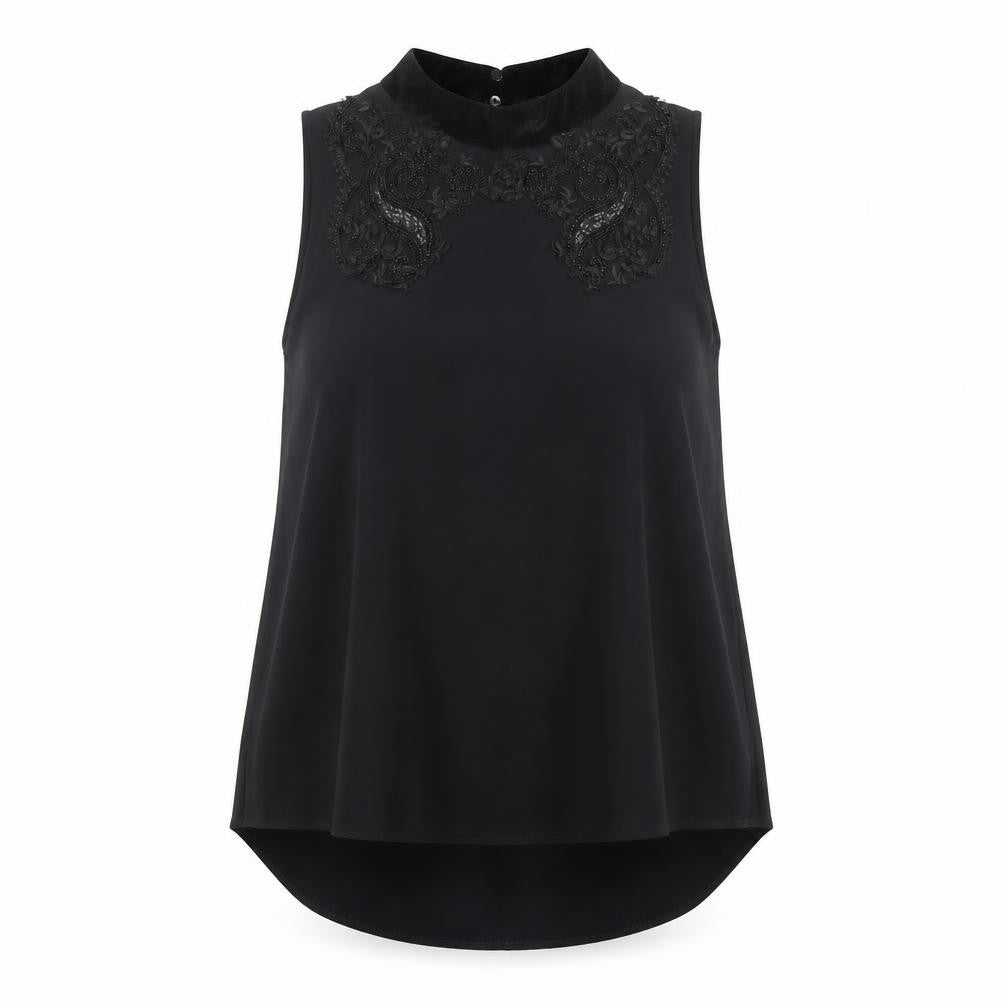 Front view of Zara women’s black polyester basic blouse, size L, mock neck - embellished
