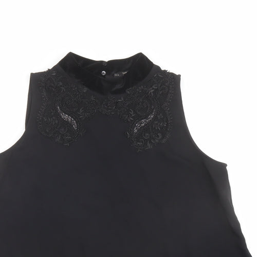Zara Womens Black Polyester Basic Blouse Size L Mock Neck - Embellished