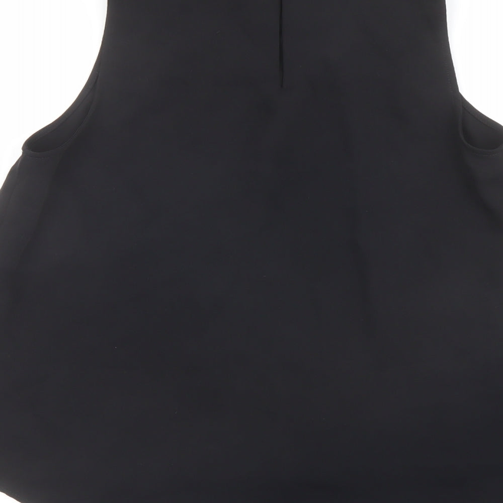 Zara Womens Black Polyester Basic Blouse Size L Mock Neck - Embellished