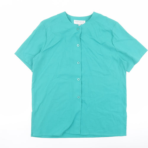 Compliments Womens Green Polyester Basic Button-Up Size 16 Round Neck
