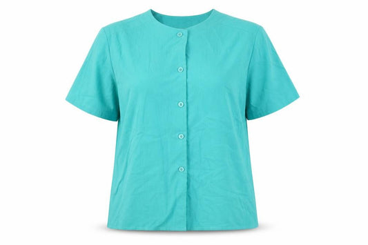 Front view of Compliments women’s green polyester basic button-up, size UK 16, round neck
