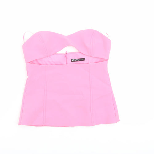 Zara Womens Pink Polyester Cropped Blouse Size XS Sweetheart - Cut Out Strapless