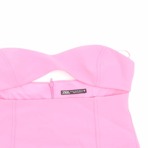 Zara Womens Pink Polyester Cropped Blouse Size XS Sweetheart - Cut Out Strapless