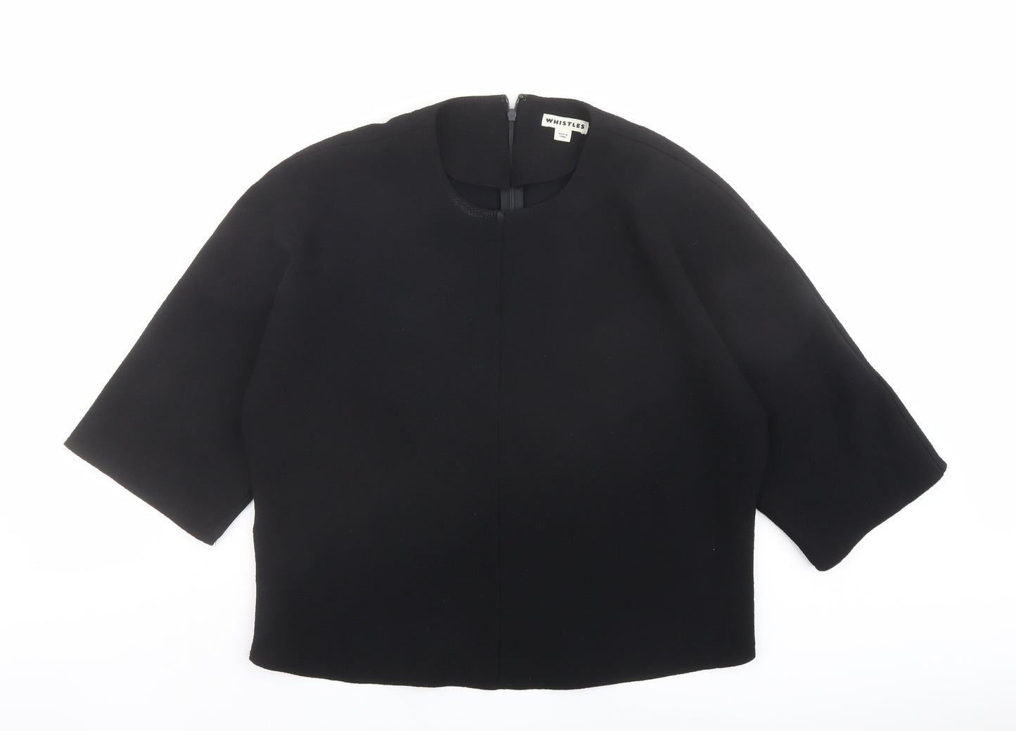 Whistles Womens Black Polyester Basic Blouse Size 12 Round Neck