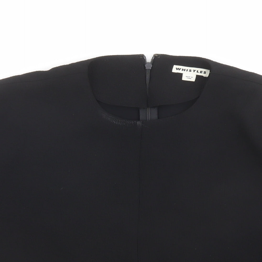 Whistles Womens Black Polyester Basic Blouse Size 12 Round Neck