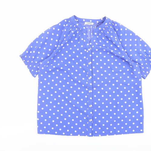 Damart Womens Blue Polka Dot Polyester Basic Button-Up Size 12 V-Neck