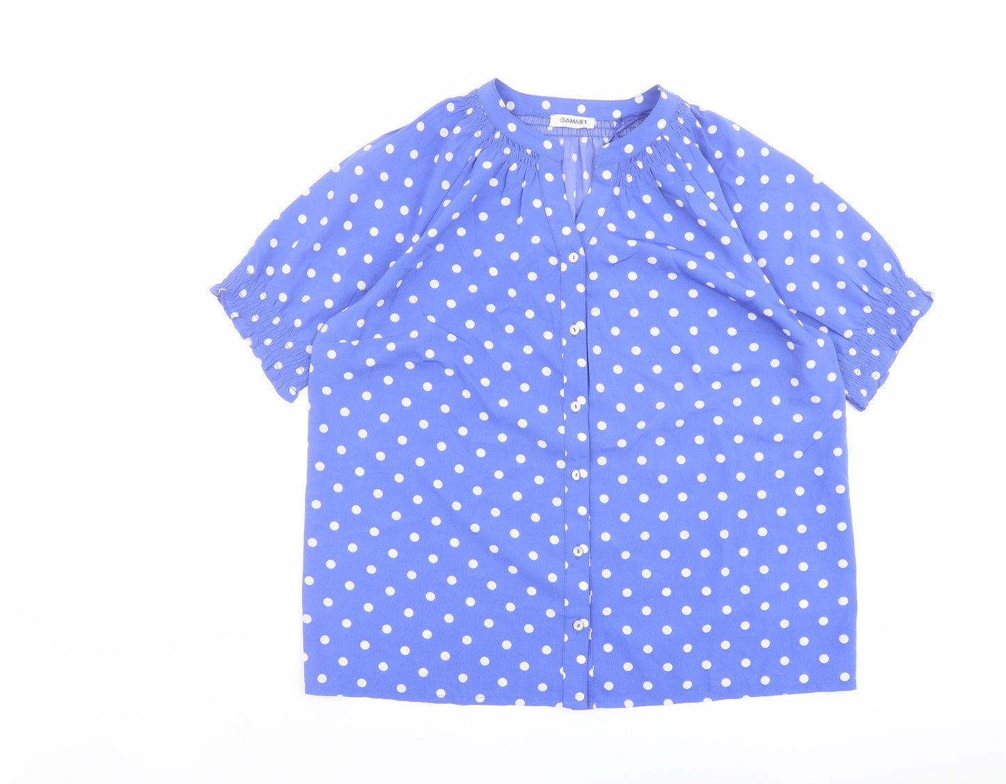 Damart Womens Blue Polka Dot Polyester Basic Button-Up Size 12 V-Neck