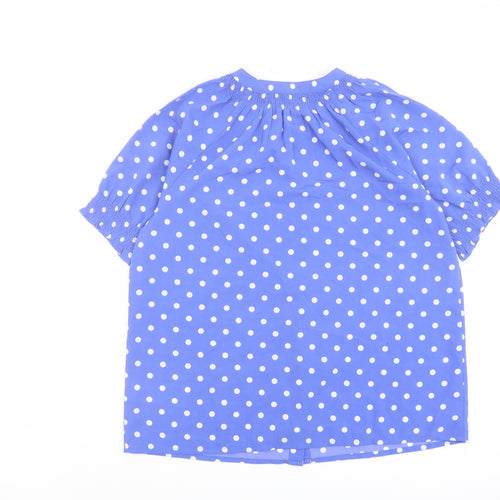 Damart Womens Blue Polka Dot Polyester Basic Button-Up Size 12 V-Neck