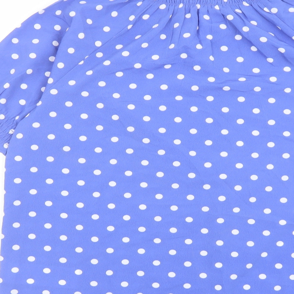 Damart Womens Blue Polka Dot Polyester Basic Button-Up Size 12 V-Neck