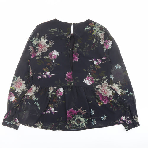 Only Womens Black Floral Polyester Basic Blouse Size 8 Round Neck