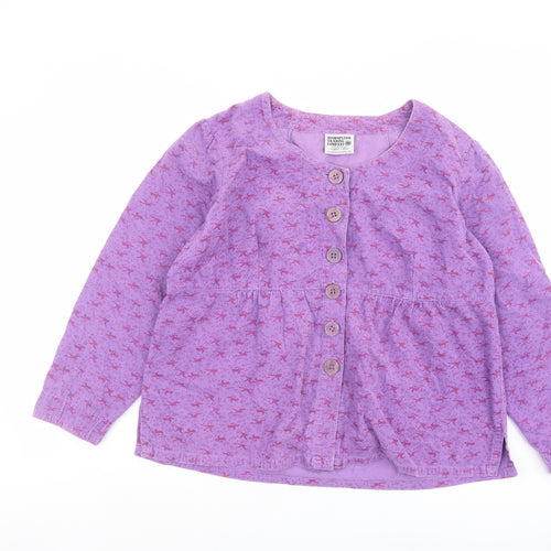 Bishopston Trading Company Womens Purple Geometric Cotton Basic Button-Up Size 16 Round Neck