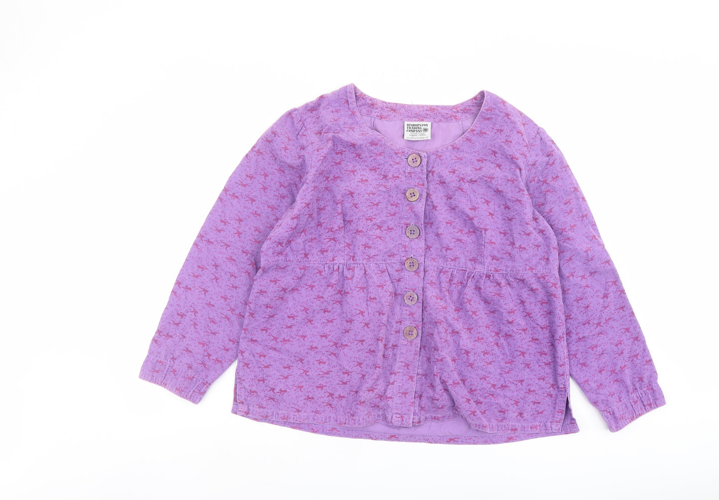 Bishopston Trading Company Womens Purple Geometric Cotton Basic Button-Up Size 16 Round Neck