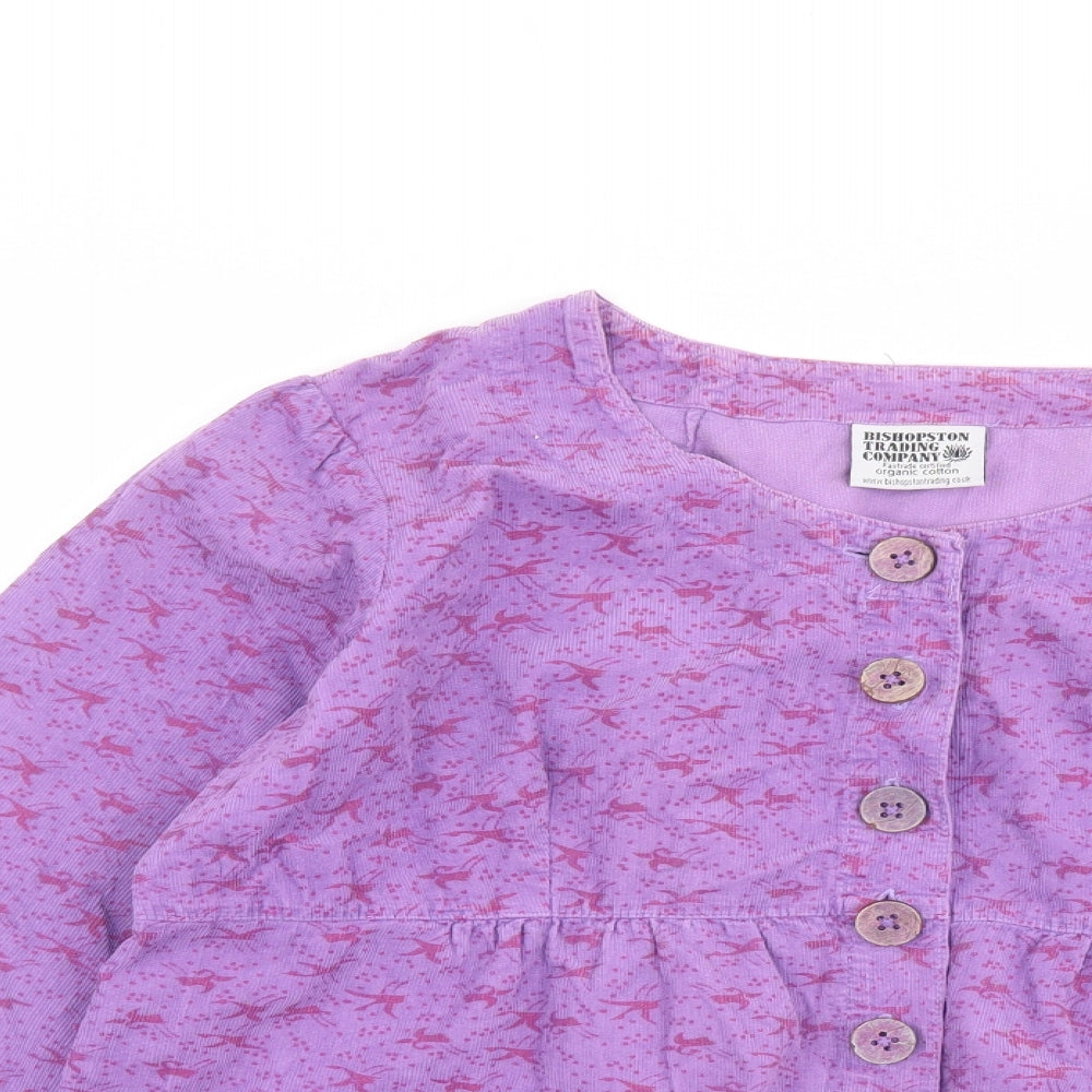 Bishopston Trading Company Womens Purple Geometric Cotton Basic Button-Up Size 16 Round Neck