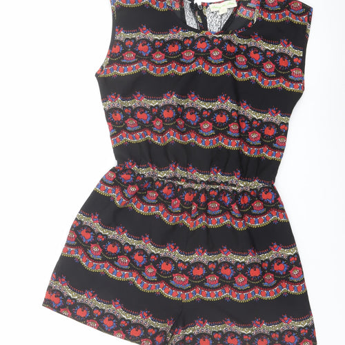 Staring at Stars Womens Black Geometric Polyester Playsuit One-Piece Size S Zip
