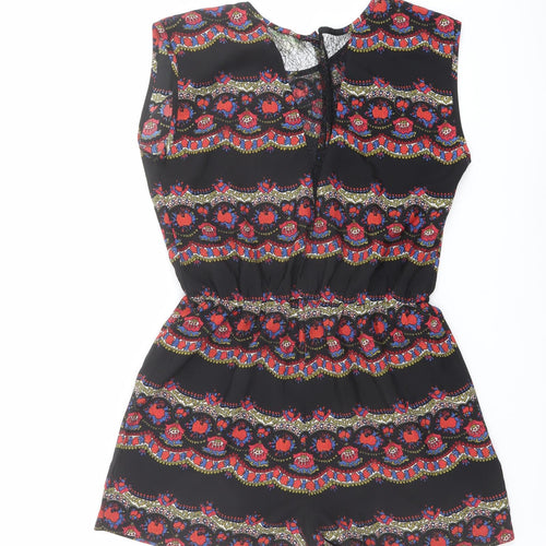 Staring at Stars Womens Black Geometric Polyester Playsuit One-Piece Size S Zip