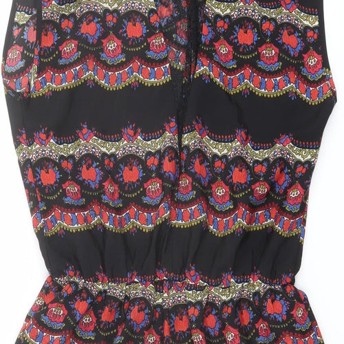 Staring at Stars Womens Black Geometric Polyester Playsuit One-Piece Size S Zip