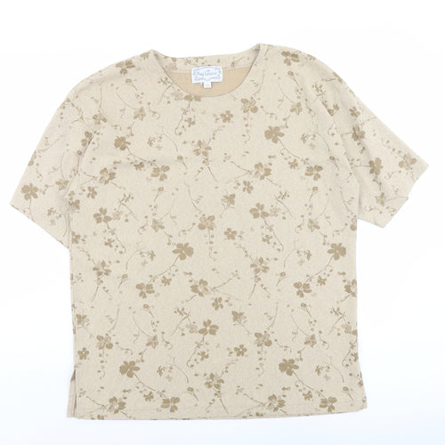 Fay Louise Womens Beige Floral Polyester Basic T-Shirt One Size Round Neck