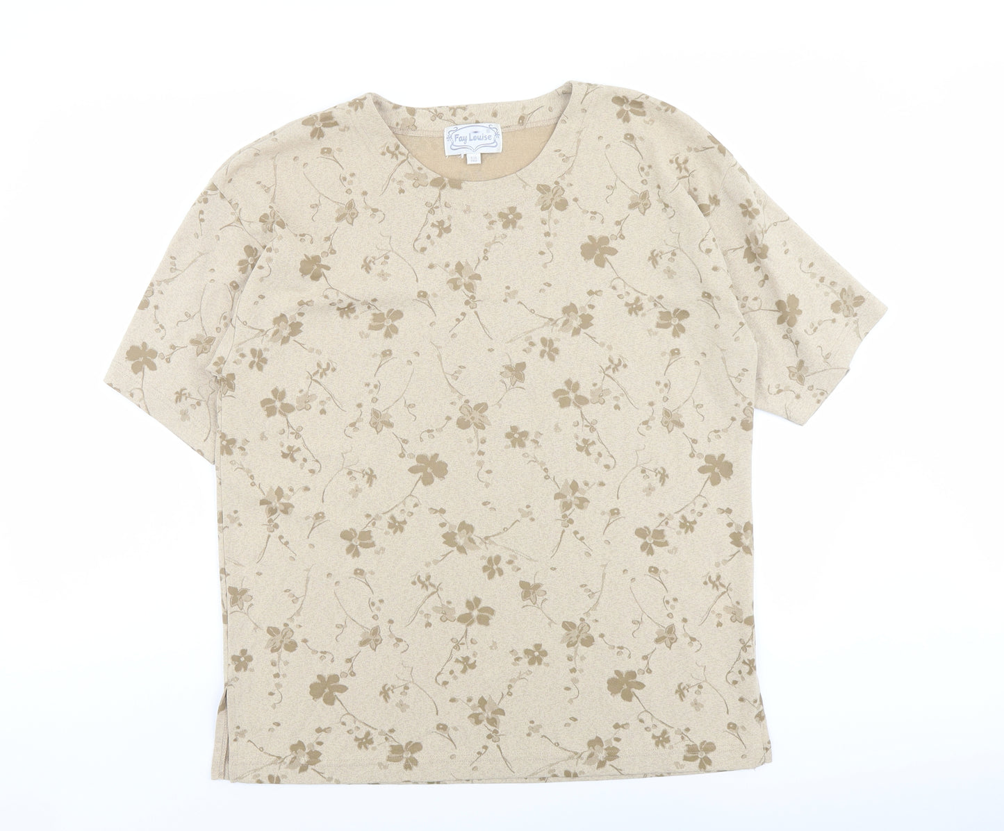 Fay Louise Womens Beige Floral Polyester Basic T-Shirt One Size Round Neck