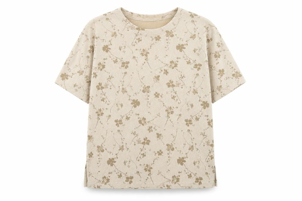 Front view of Fay Louise women’s beige floral polyester basic t-shirt one size round neck