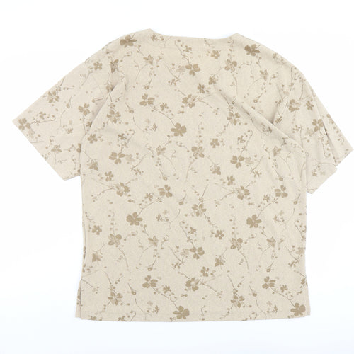 Fay Louise Womens Beige Floral Polyester Basic T-Shirt One Size Round Neck