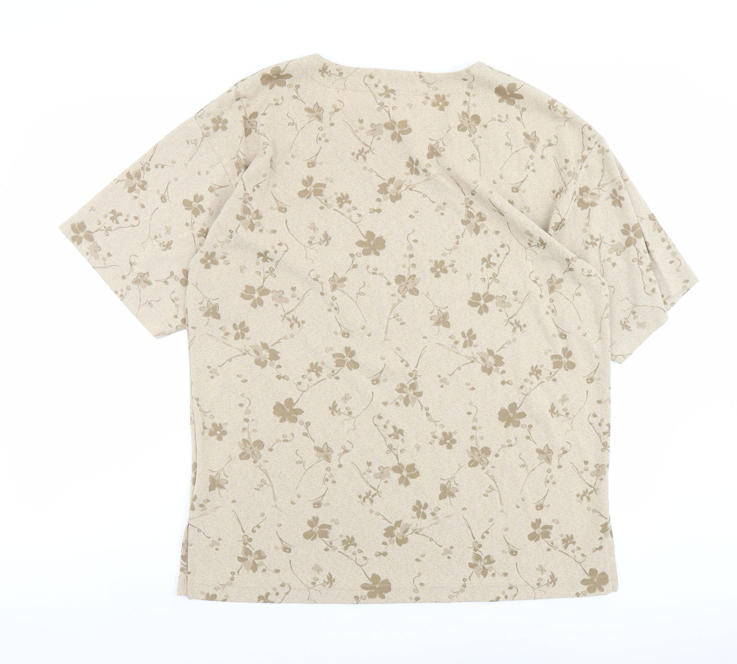 Fay Louise Womens Beige Floral Polyester Basic T-Shirt One Size Round Neck