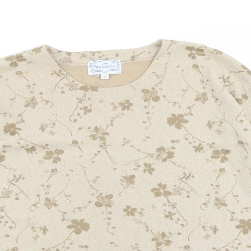 Fay Louise Womens Beige Floral Polyester Basic T-Shirt One Size Round Neck