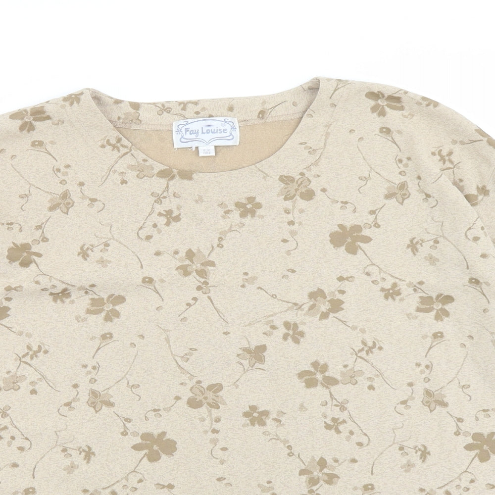 Fay Louise Womens Beige Floral Polyester Basic T-Shirt One Size Round Neck