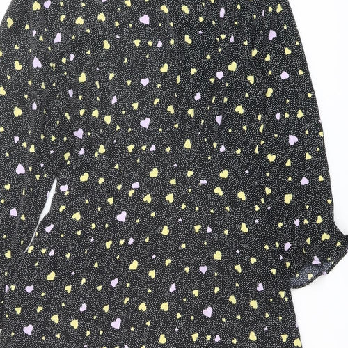 Brave Soul Womens Black Geometric Polyester Wrap Dress Size S V-Neck Tie - Heart pattern