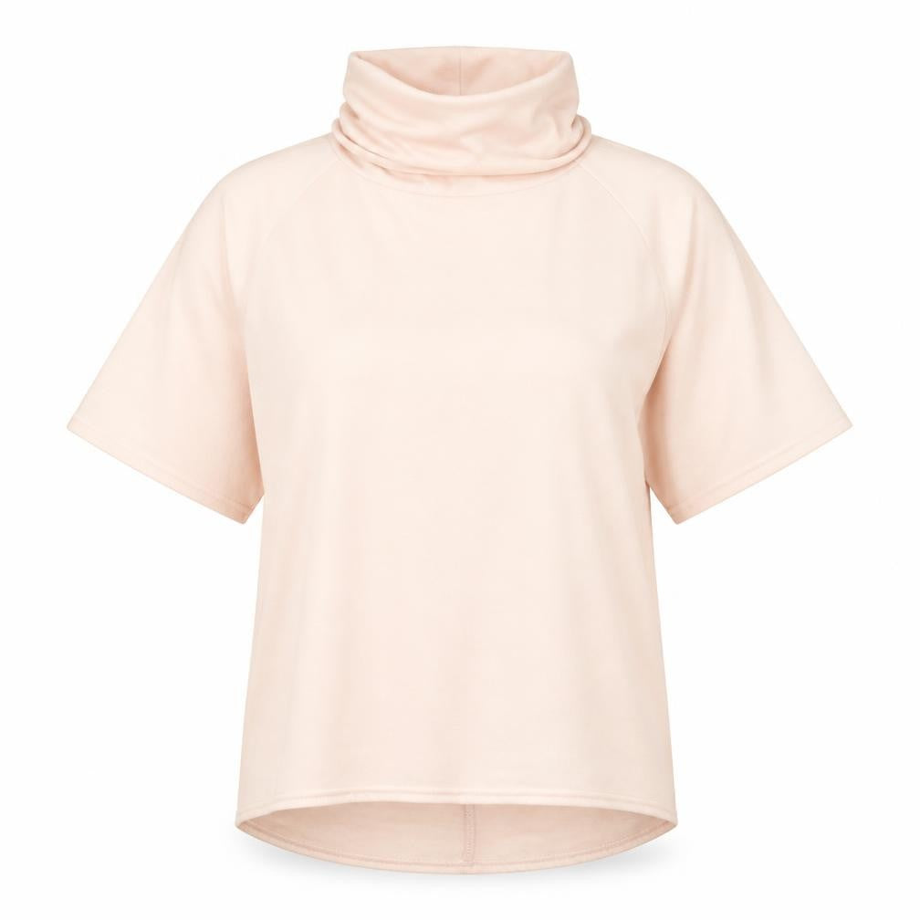 Front view of Apricot women’s pink polyester basic blouse, size S, roll neck