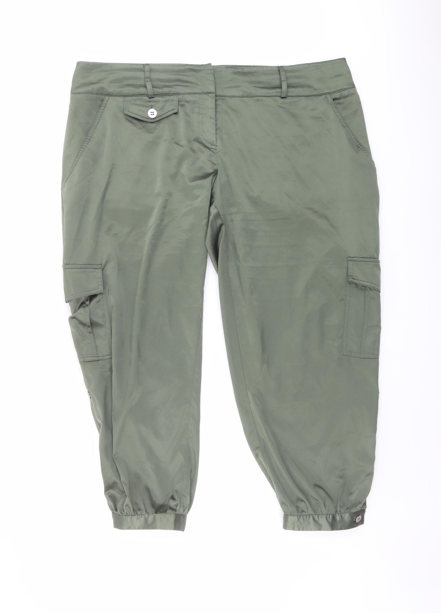 Red Herring Womens Green Polyester Cropped Trousers Size 16 L24 in Regular Button - Cargo