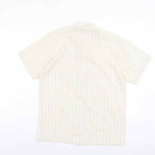 Vieste Mens Beige Striped Polyester Button-Up Size S Collared Button
