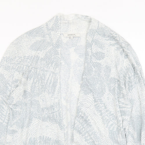 Sandwich Womens Grey V-Neck Geometric Viscose Cardigan Jumper Size L - Leaf Print