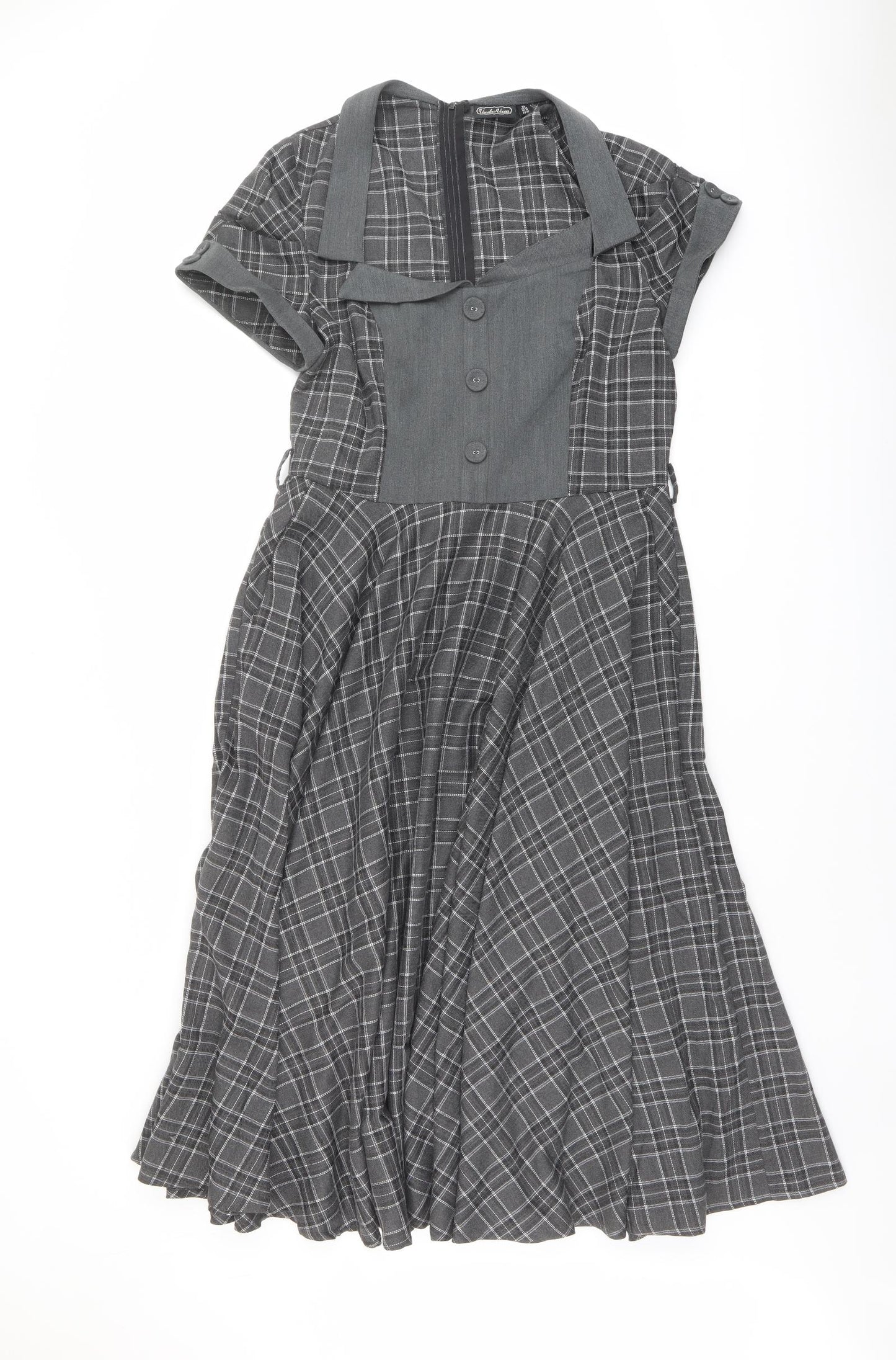 Voodoo Vixen Womens Grey Plaid Polyester Trapeze & Swing Size 14 Collared Zip