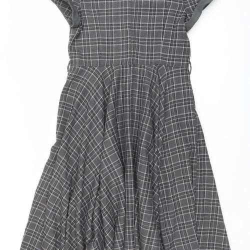 Voodoo Vixen Womens Grey Plaid Polyester Trapeze & Swing Size 14 Collared Zip