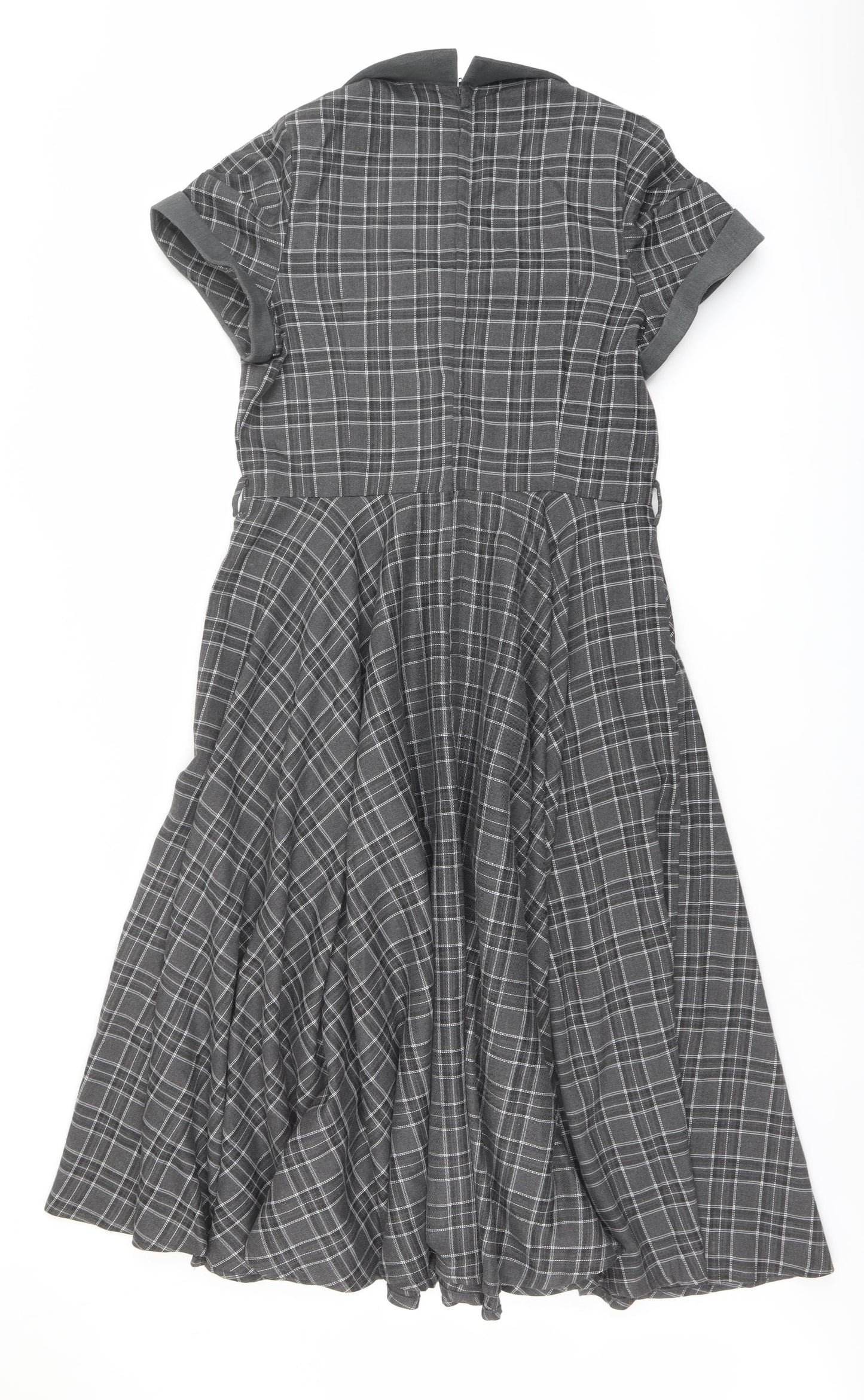 Voodoo Vixen Womens Grey Plaid Polyester Trapeze & Swing Size 14 Collared Zip