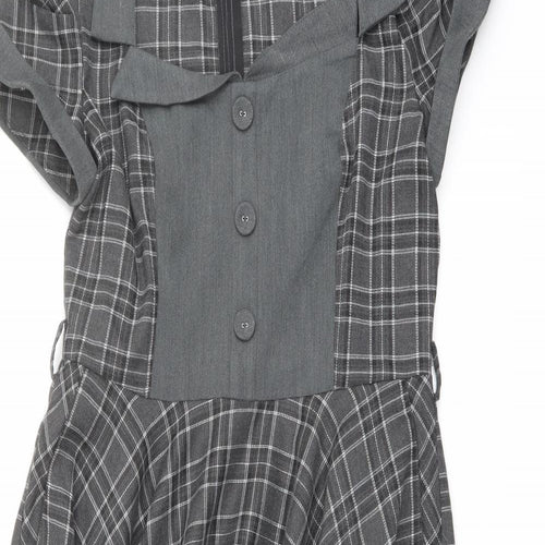 Voodoo Vixen Womens Grey Plaid Polyester Trapeze & Swing Size 14 Collared Zip