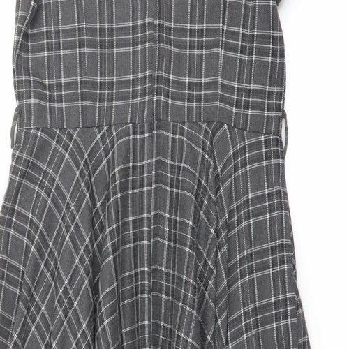 Voodoo Vixen Womens Grey Plaid Polyester Trapeze & Swing Size 14 Collared Zip