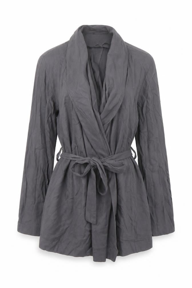 Front view of New Look women’s grey jacket, size UK 14, tie