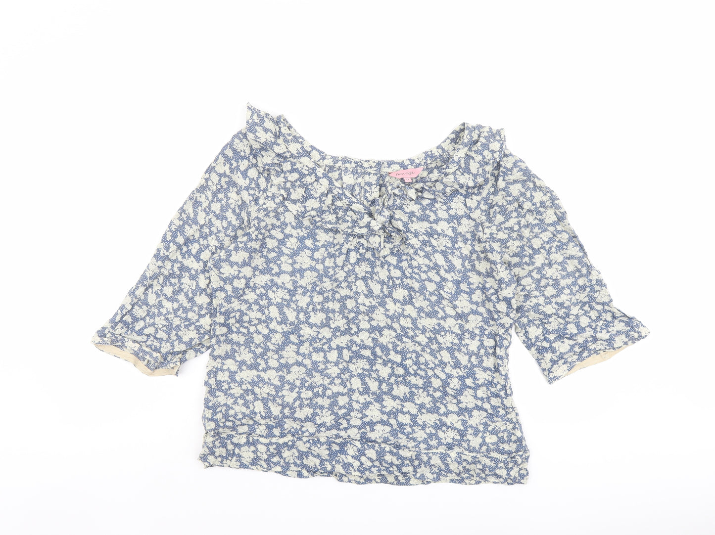 Phase Eight Womens Blue Floral Viscose Basic Blouse Size 14 Boat Neck