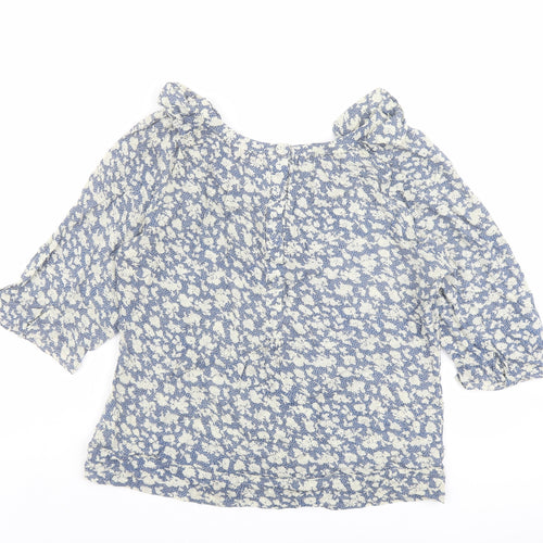Phase Eight Womens Blue Floral Viscose Basic Blouse Size 14 Boat Neck