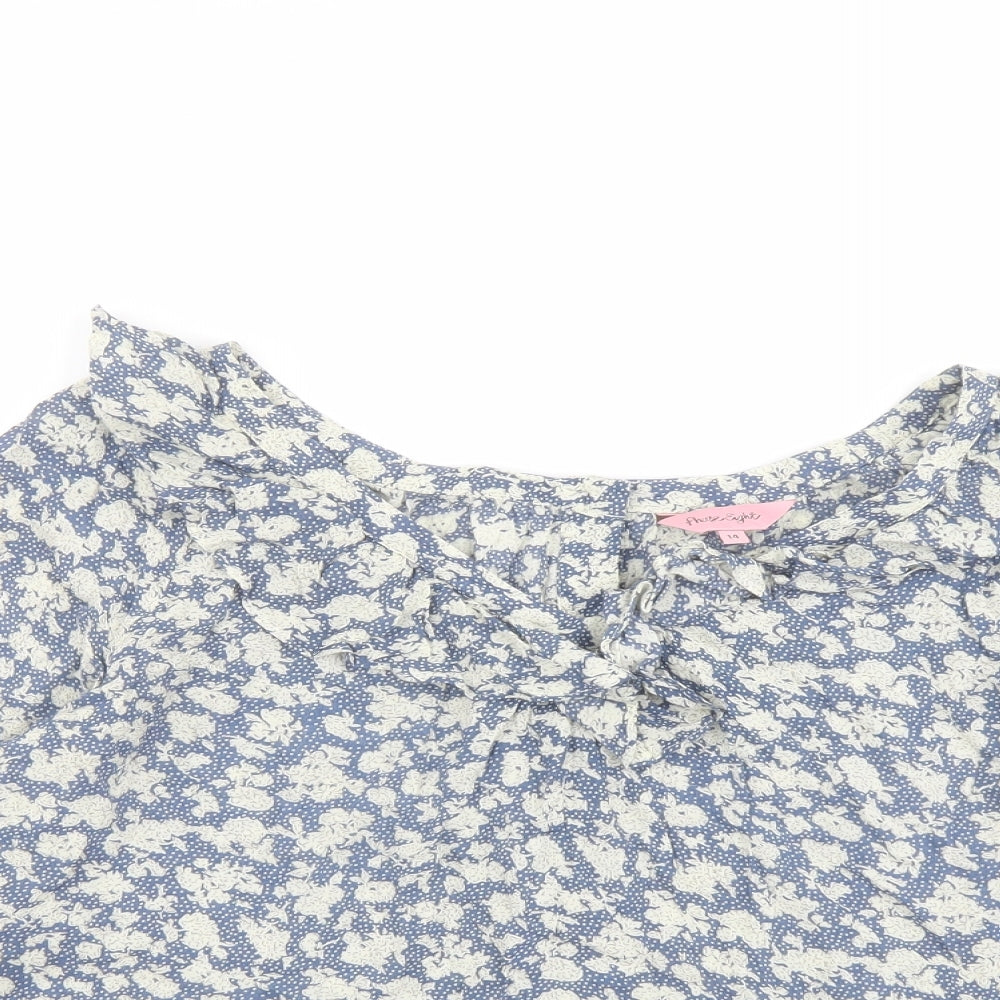 Phase Eight Womens Blue Floral Viscose Basic Blouse Size 14 Boat Neck